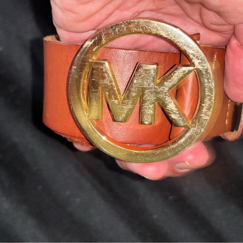 MICHAEL Michael Kors Bubble Logo Brown Pre -Loved Leather Belt - Picture 9 of 15